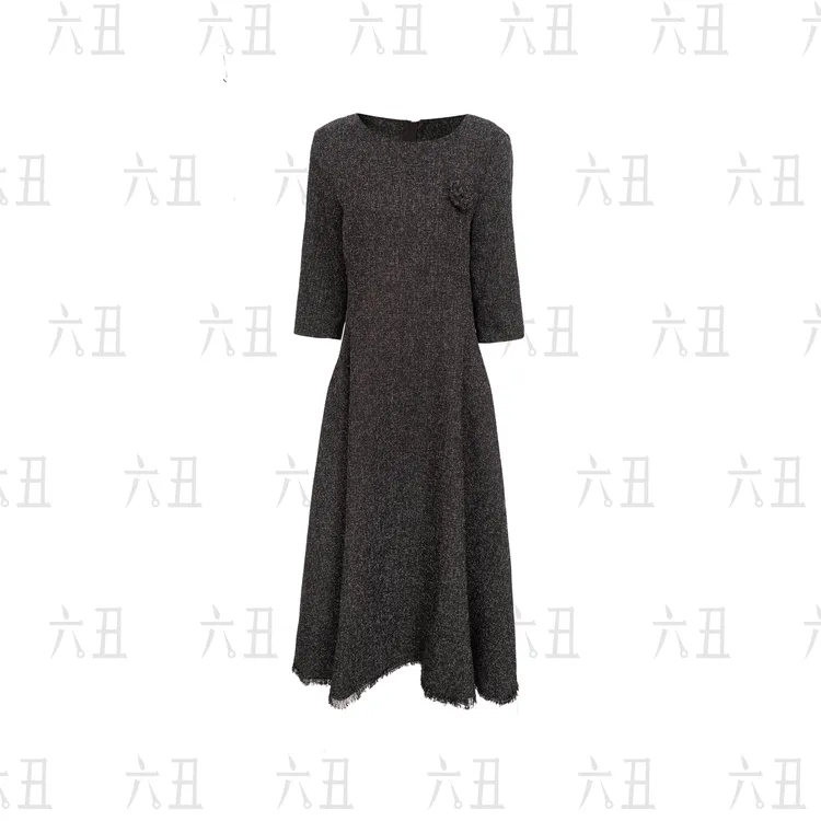 【六丑】新款时尚气质显瘦百搭冬季下摆流苏连衣裙510LYQ1177