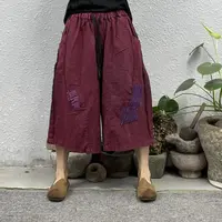 25113-1汉麻炒色外走线毛边贴格纹布休闲裤（长72臀围142脚口80