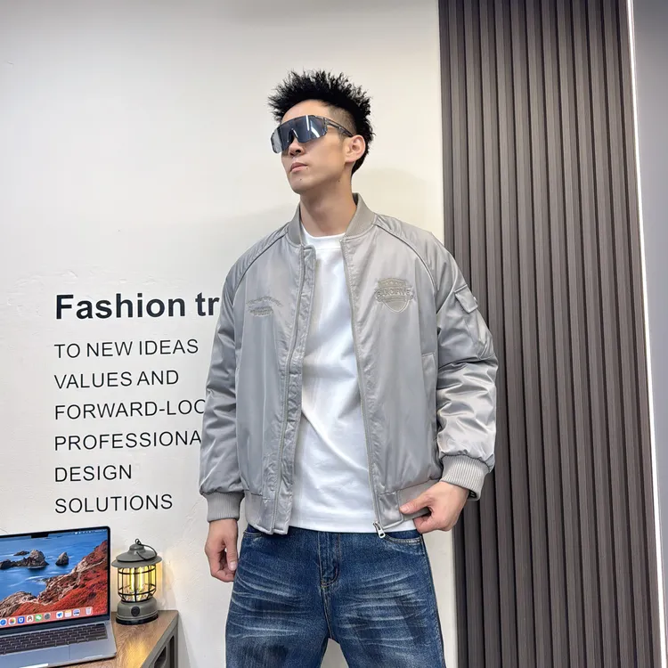 冬季重工刺绣加厚棉服外套宽松加棉夹克情侣款美式飞行员棒球服