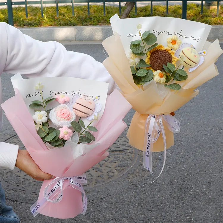 创意手工毛线针织花束玫瑰向日葵成品生日礼物送闺蜜妈妈女友