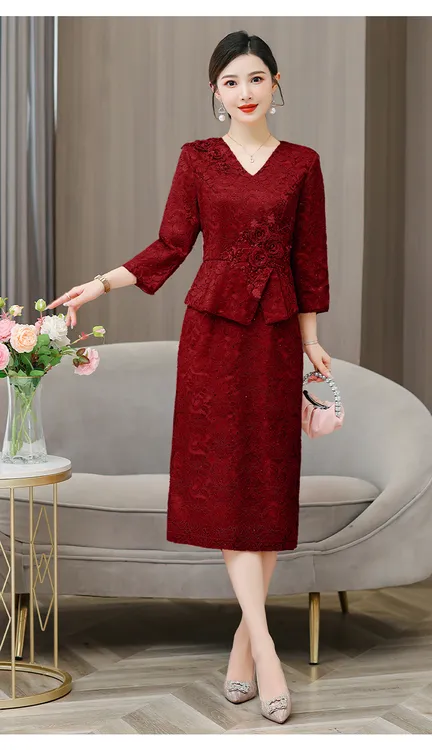 春秋婚礼妈妈婚宴礼服喜婆婆装敬酒连衣裙长袖潮修身气质显瘦时尚