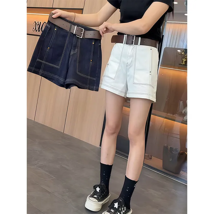 2025高腰显瘦时尚牛仔短裤女夏季新款直筒百搭设计感a字阔腿热裤