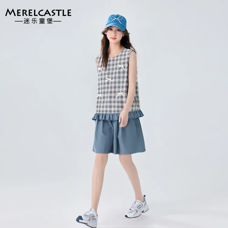 C5722女童日系复古格子套装
