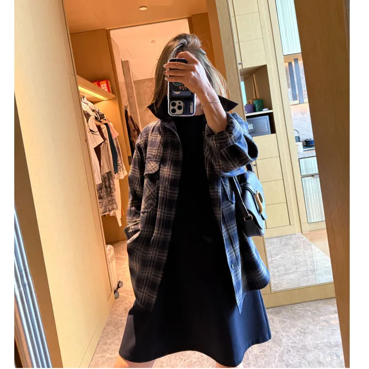 COCOLINDA | 混纺复古休闲男女CP老钱格子衬衫外套K3584