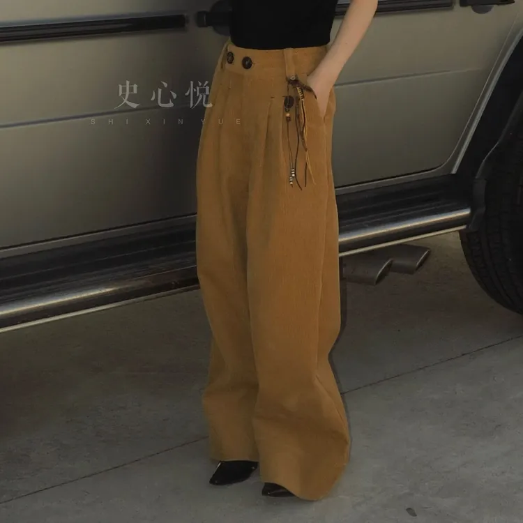 【悦悦专属】秋冬高腰加厚灯芯绒休闲阔腿裤Y1273