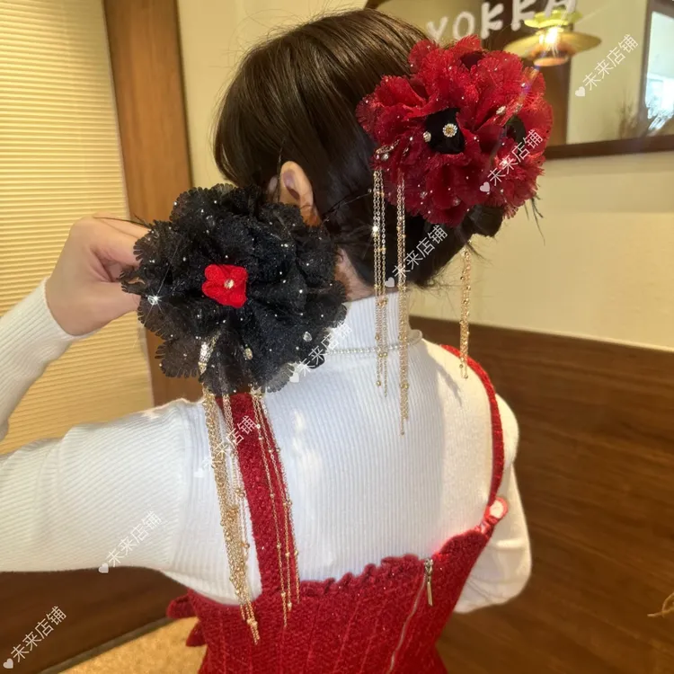 未来雪花流苏冬季新款羽毛流苏抓夹显发量蓬松高颅顶鲨鱼夹发夹女