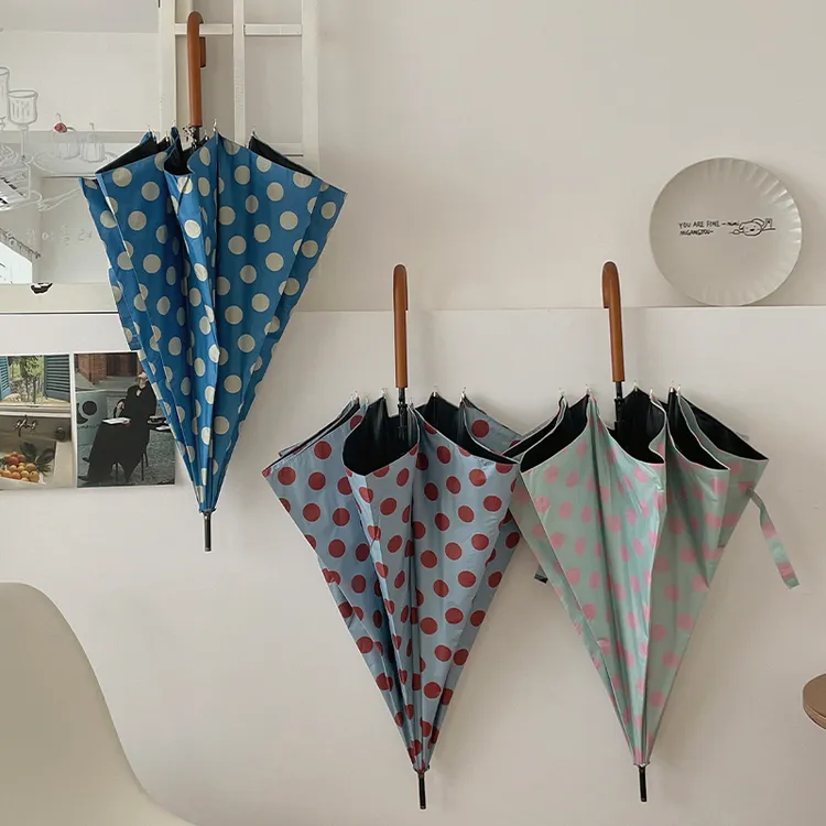 长柄伞女复古大波点直杆加固防风晴雨两用防晒紫外线自动遮阳雨伞