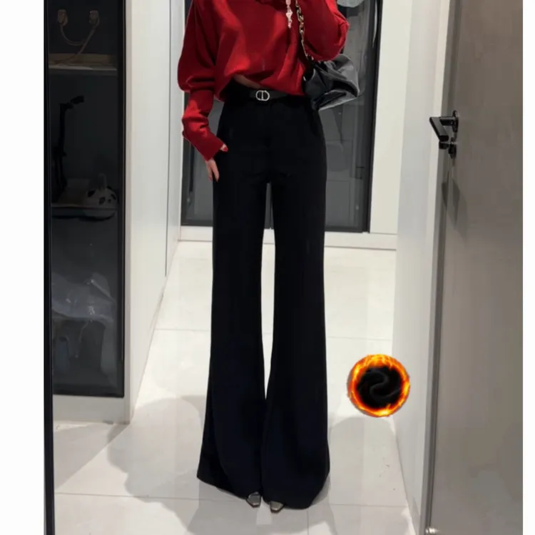 （直筒微喇）加绒西装裤新款裤子高腰垂坠感加绒加厚喇叭裤