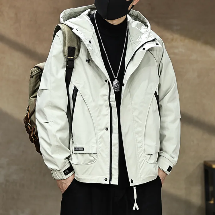 美式冲锋外套男秋冬季新款宽松休闲户外防风潮牌外衣连帽工装夹克