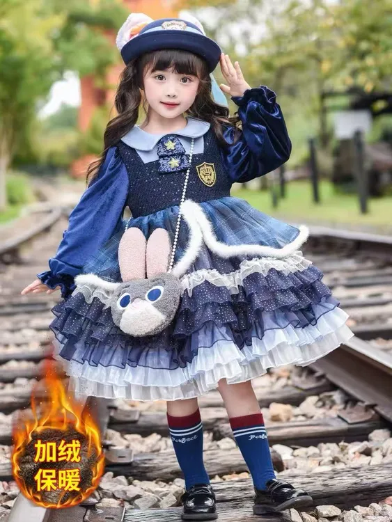 兔子警官衣服儿童加绒冬季连衣裙朱迪女童秋冬装宝宝洛丽塔公主裙