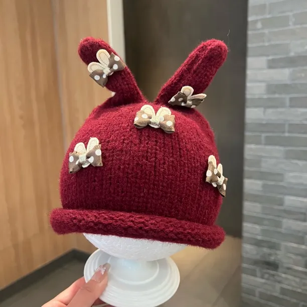 【小兔叽】婴儿帽子秋冬韩版蝴蝶结兔耳触角小丑帽宝宝保暖毛线帽潮