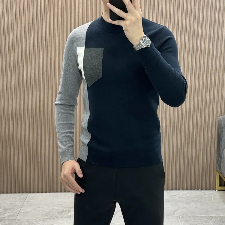 圆领拼色保暖针织衫针织加厚修身型毛衣长袖时尚百搭轻奢气质7687