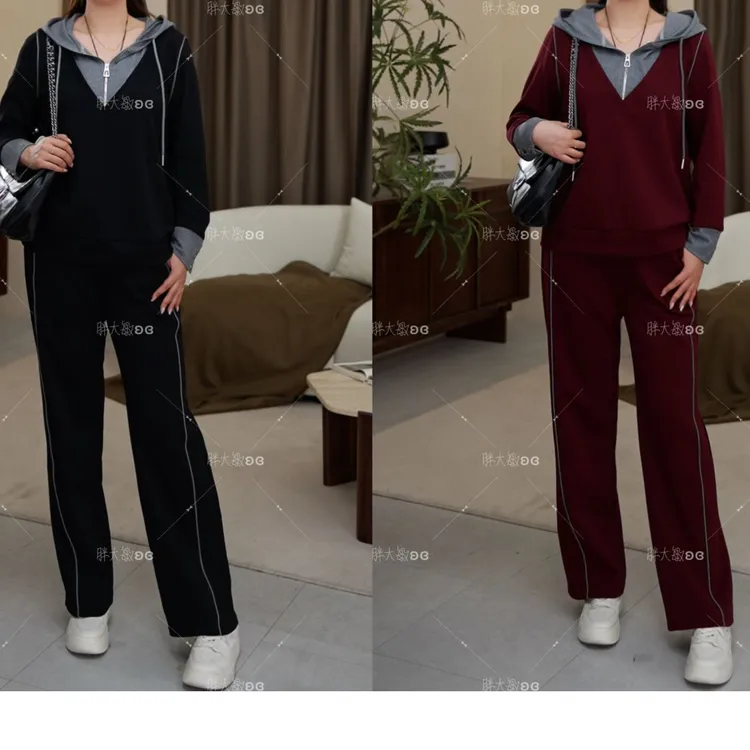 【秋款上新】PDM22486+22487秋季新款休闲假两件大码女装长袖套装