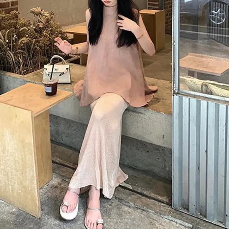 时尚夏季气质休闲韩版套装 法式简约气质无袖背心女温柔风修身包