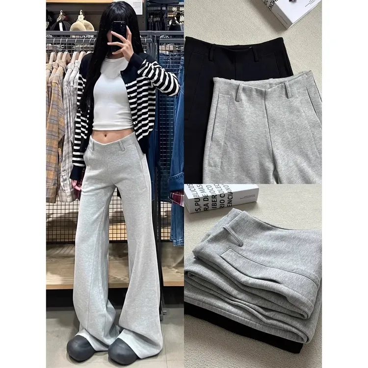 美式低腰微喇休闲裤女秋冬2025新款加绒高腰显瘦不体贴马蹄喇叭裤