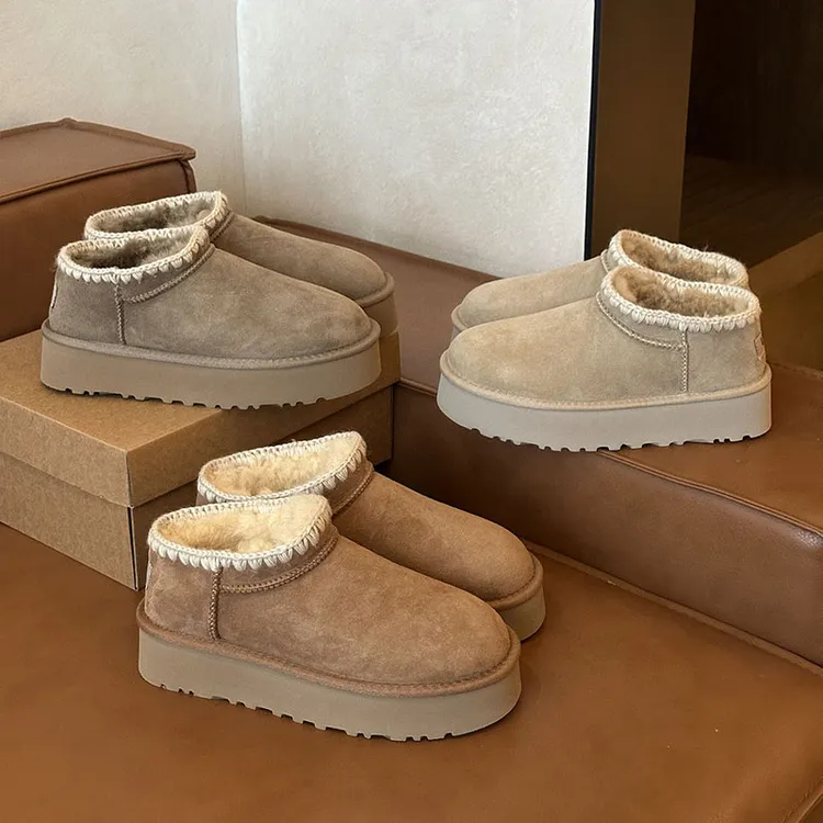时尚雪地靴加绒加厚短筒2025新款毛线皮毛一体厚底东北棉鞋女冬