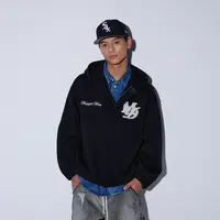 MEDM 珍珠字母空气层休闲拉链夹克潮牌宽松男女同款帽衫外套春秋