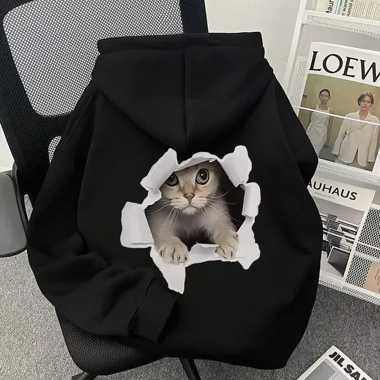 重磅500g加绒加厚连帽卫衣日系卡通可爱猫咪秋冬休闲宽松男女外套