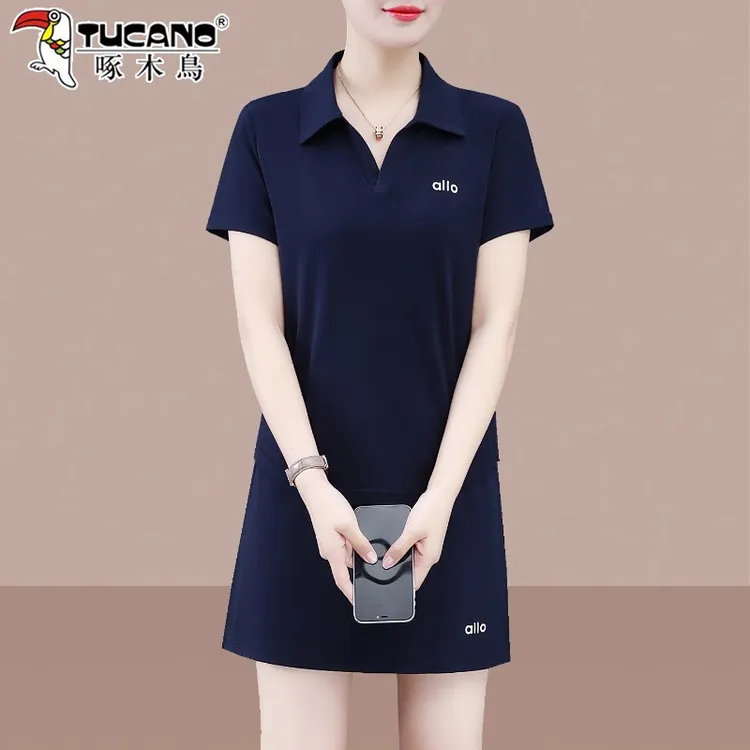 啄木鸟运动裙裤套装女夏季2025新款减龄翻领休闲跑步速干两件套