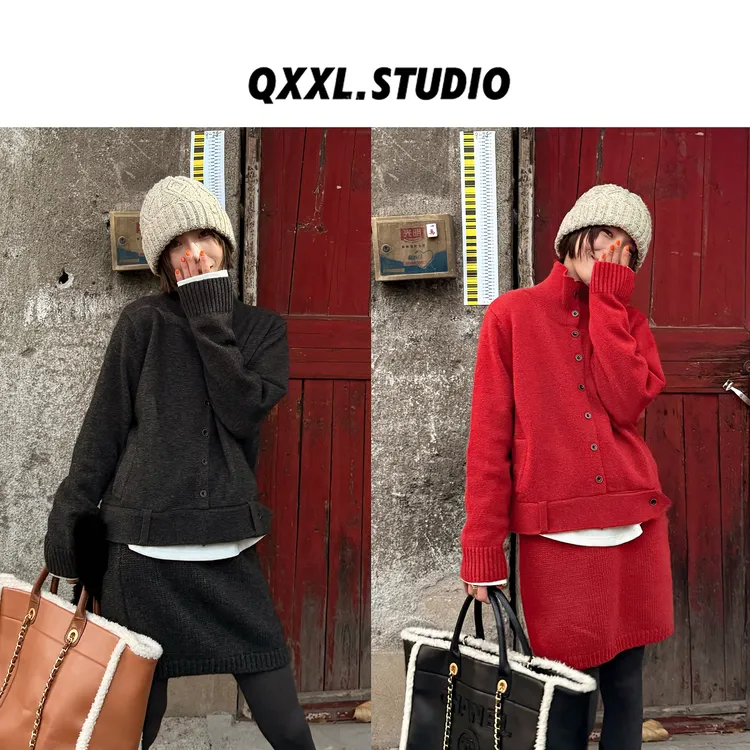 邱小小丽呀 冬季新款圣诞风软糯针织套装女套头毛衣+半身裙两件套