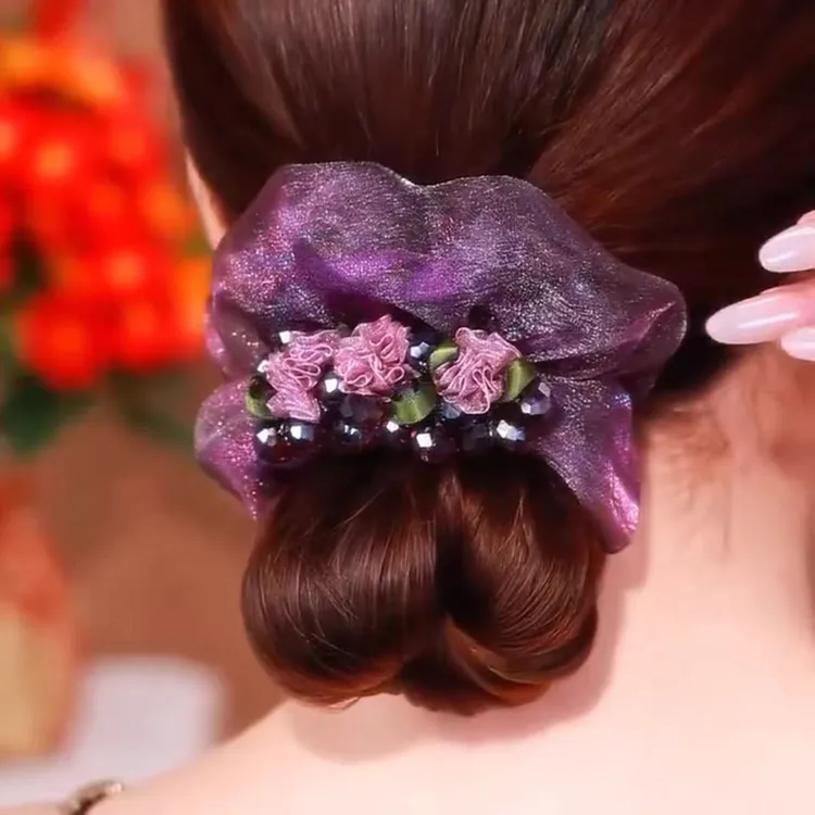 秋冬新款紫藤花扎头发头花皮筋大肠发圈洋气珠珠发绳头饰轻奢发饰