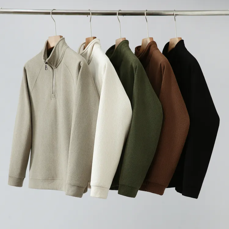 重磅莫兰绒卫衣立领秋冬纯色半拉链空气棉连帽上衣潮流加绒加厚