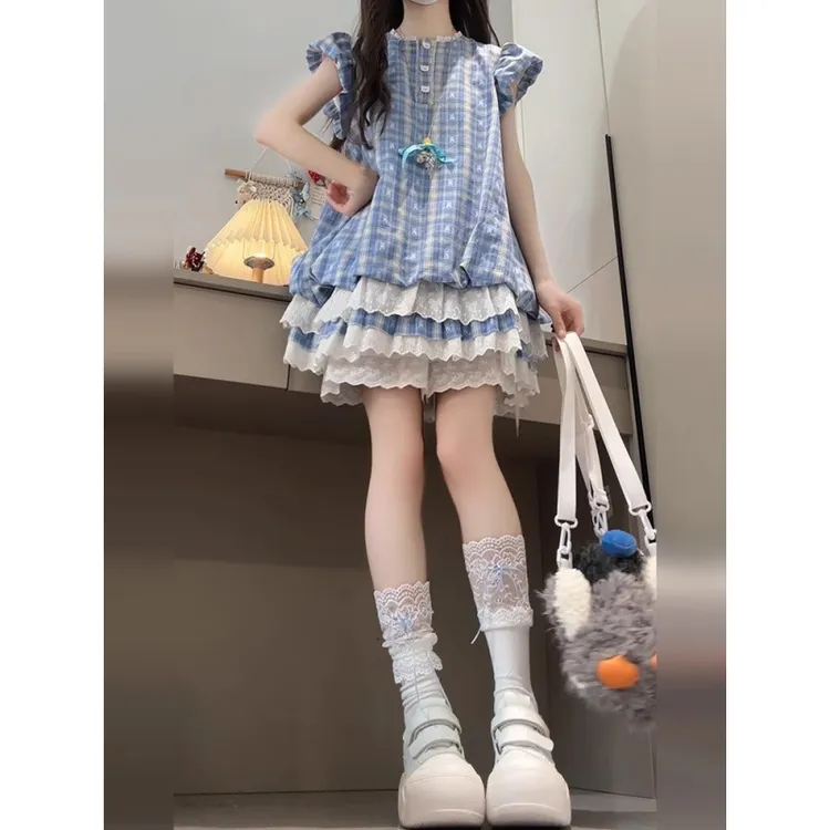 女卡通动漫夏季韩系少女风套装减龄少女复古风新中式