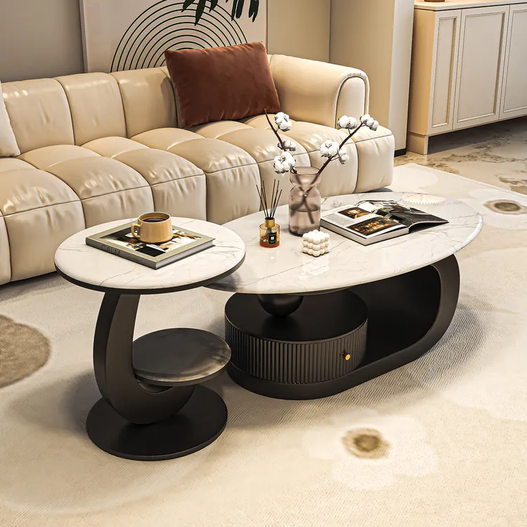 微晶石意式轻奢椭圆形茶几桌小户型现代简约极简客厅家用高级设计
