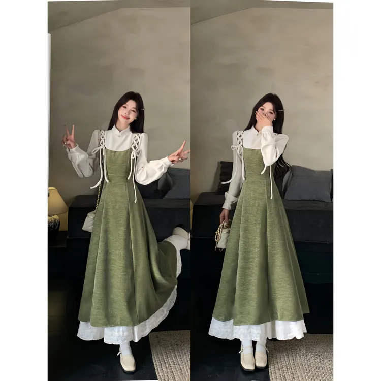 MO88ZSPF法式复古超好看假两件连衣裙女秋冬新款设计感显瘦裙子