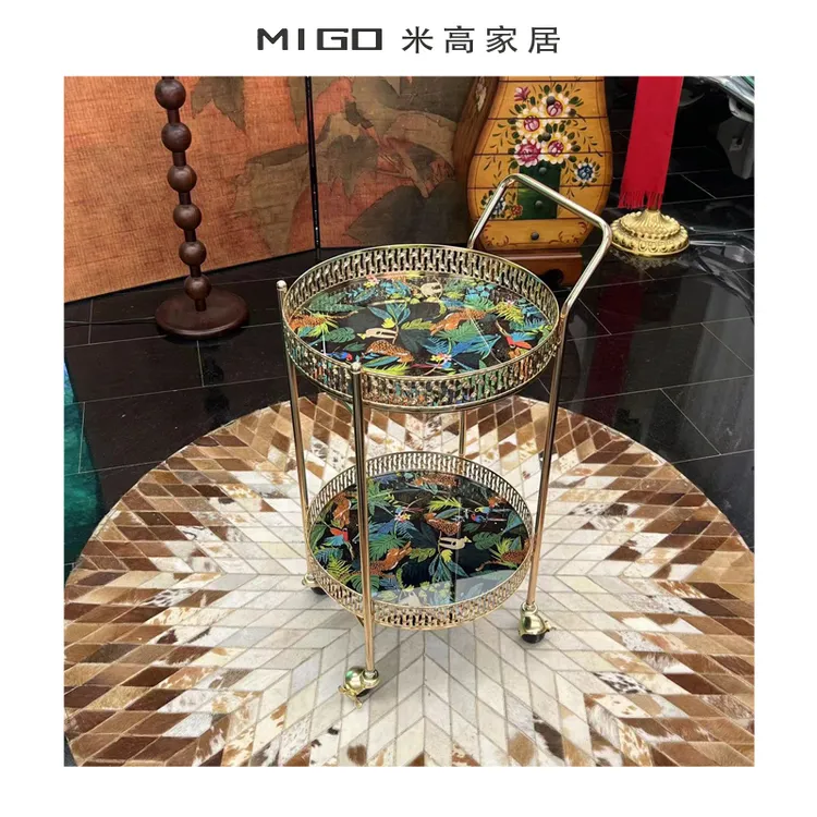 【米高家居】新中式移动小推车小餐车边几收纳万向轮丛林风移动餐车
