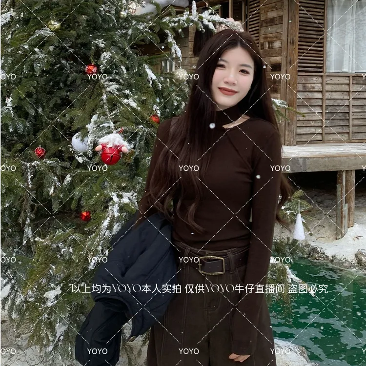 YOYO自制1【单肩镂空】磨毛冬款显瘦修身气质时尚设计感长袖上衣