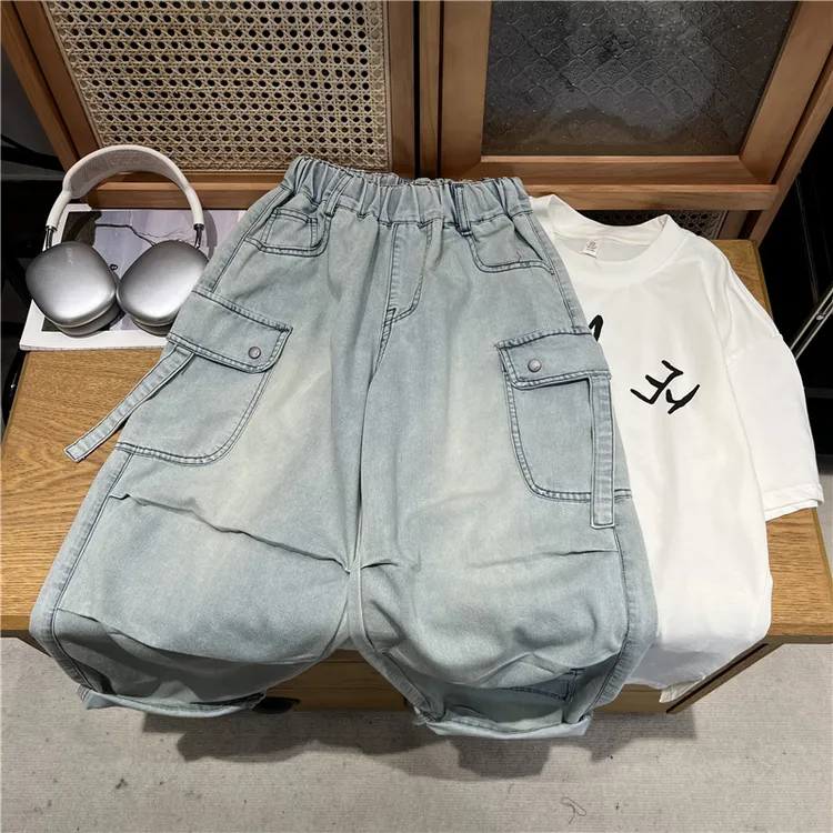 吴小越w1215男童牛仔裤春夏儿童蓝色工装中大童装帅气男孩春夏款