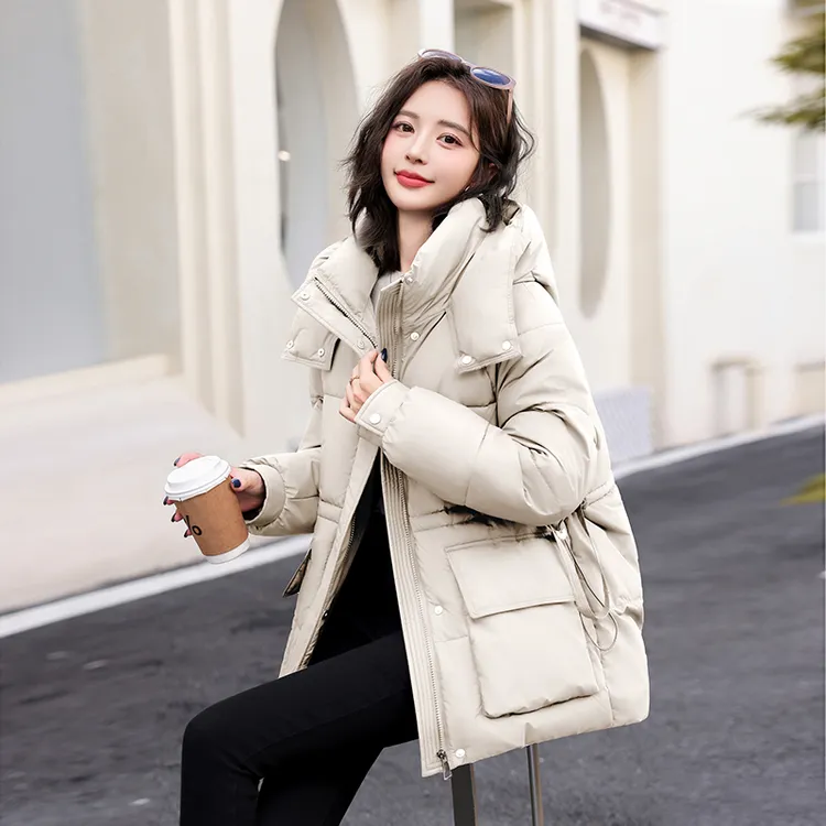 中长款轻职风韩版加厚棉服休闲收腰小个子大码