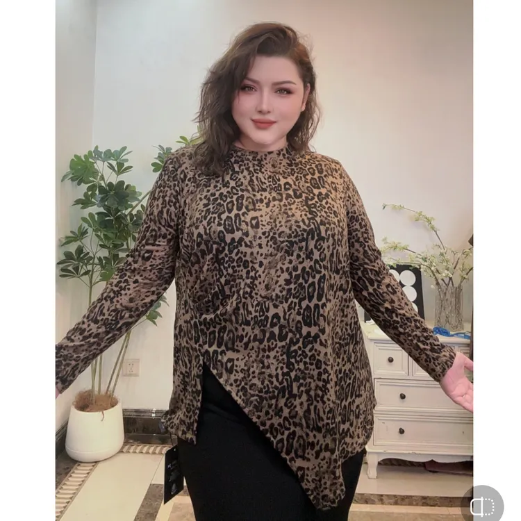 F598加肥加大抗起球T恤时尚女长袖提花常规款女士圆领长款