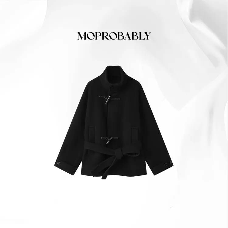 Moprobably贝贝「黑马大衣」"100%绵羊毛"中长款毛呢外套L4060301