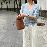 大妍小个子春夏韩系简约百搭显瘦薄款V领长袖针织衫8828