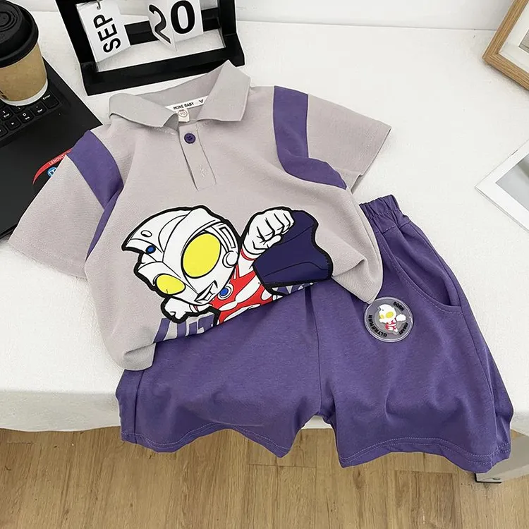 巴拉巴拉适用男童夏装套装2025新款儿童翻领短袖奥特曼衣服宝宝小