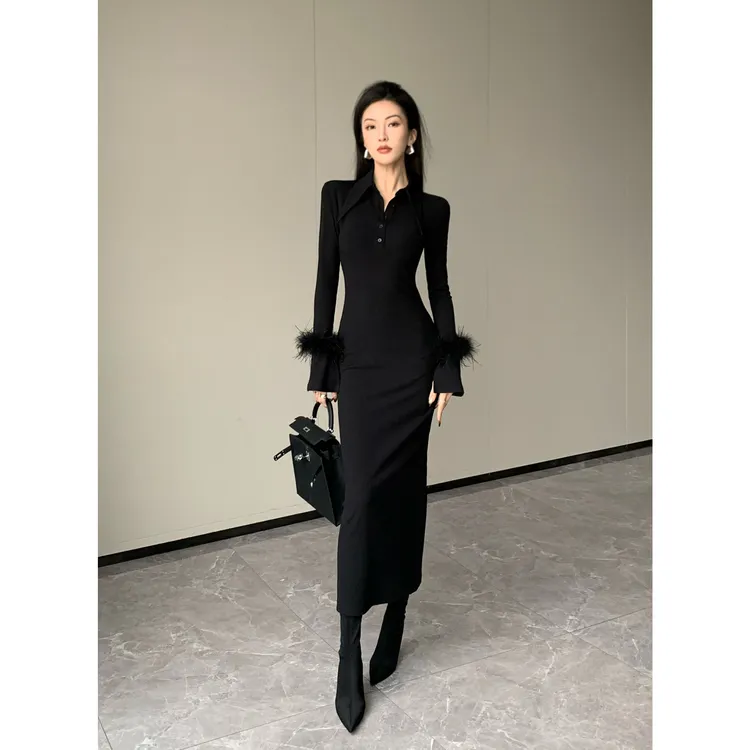 JIJINQI时尚显瘦针织休闲设计师秋冬气质修身连衣裙女JC08LZXL205