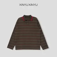 XINYU/芯与『塞纳旋律』撞色拼接翻领条纹POLO衫 30389 复古 撞色