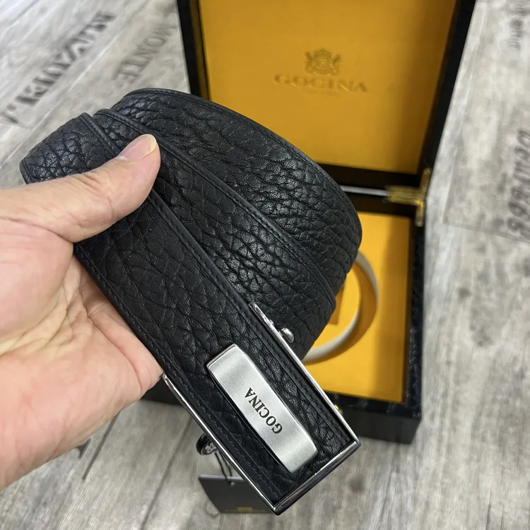 库奇世家真皮男士皮带头层牛皮3.8厘米宽不锈钢自动扣腰带礼盒装