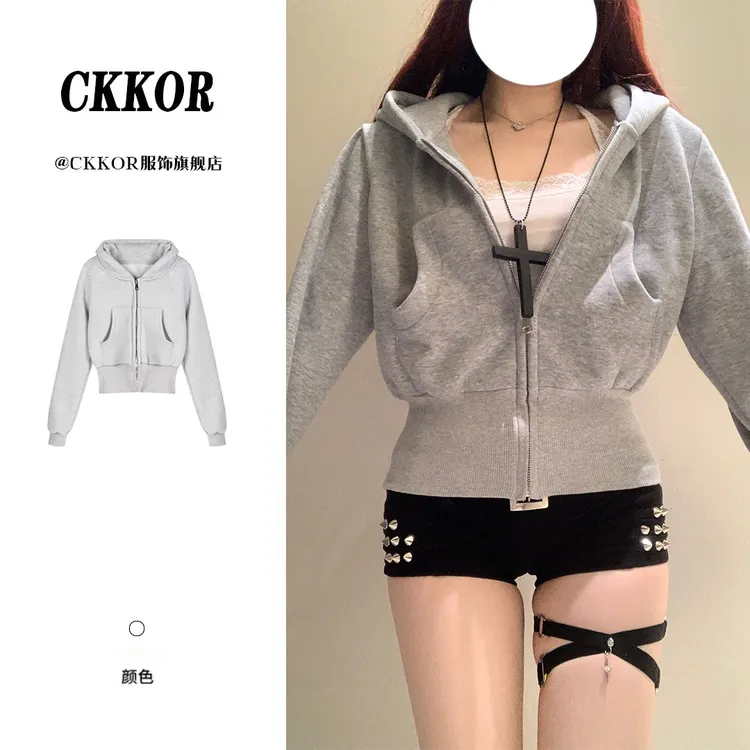 CKKOR春秋新款时尚休闲新年外套女气质百搭潮牌高级短款开衫卫衣