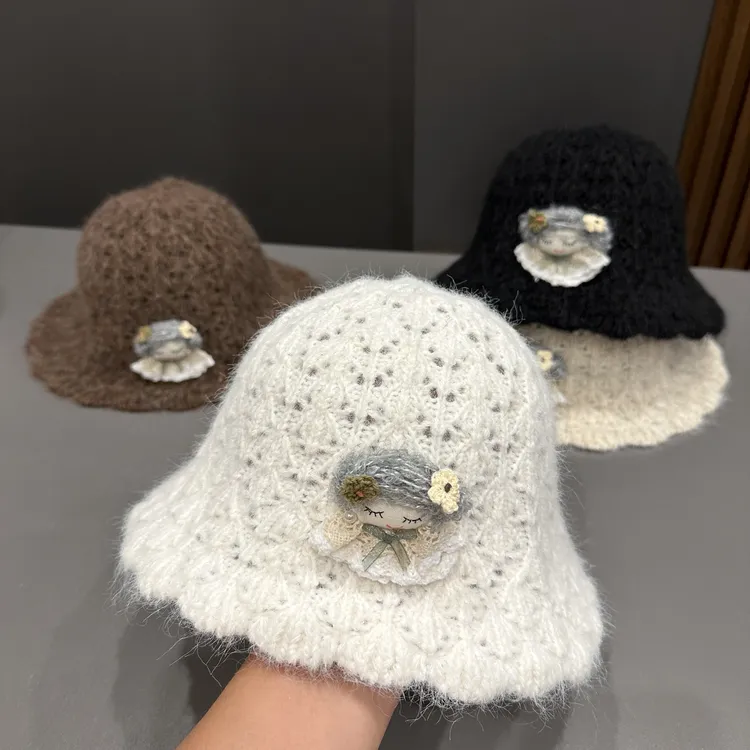 儿童渔夫帽秋冬韩版甜美女童盆帽毛线针织水桶帽保暖防寒宝宝帽子