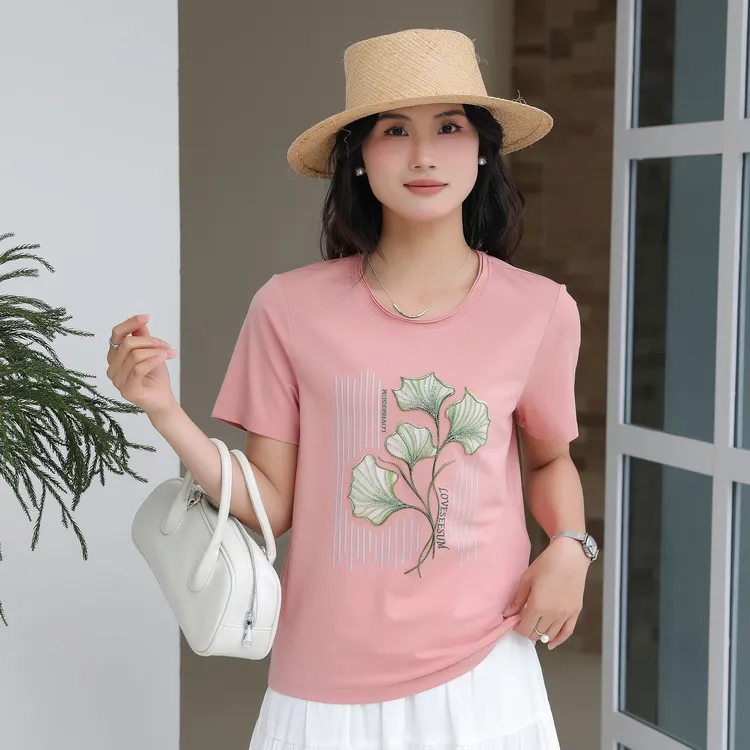 怡特美【小幸运】夏季兰精莫代尔+棉 工艺刺绣 抗菌短袖t恤259801