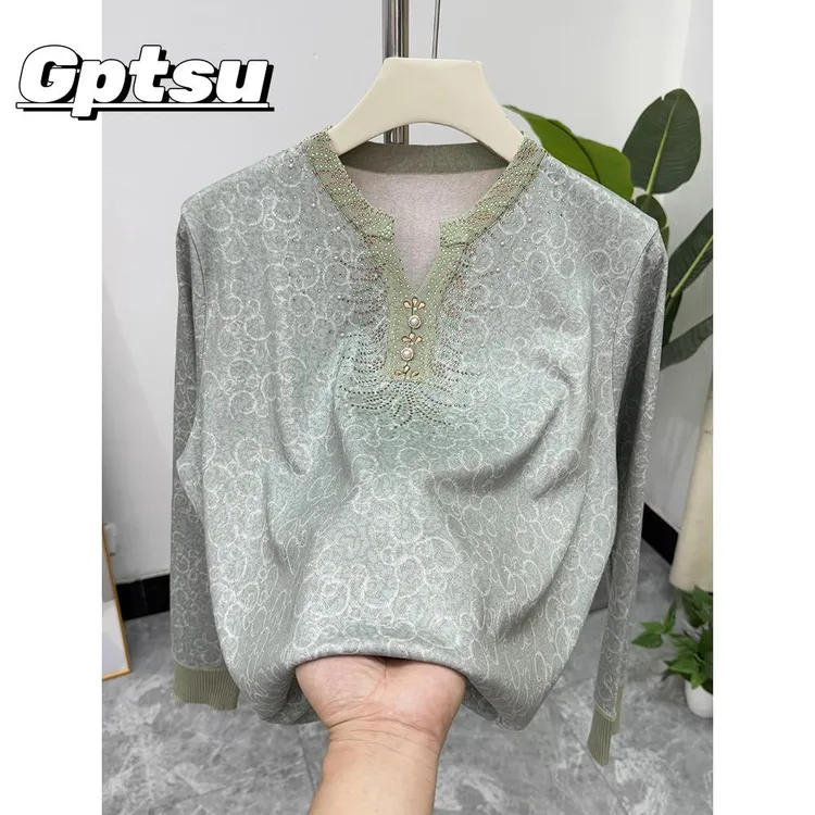 GPTSu妈妈秋装碎花长袖针织上衣洋气婆婆打底衫中老年女士恤小衫