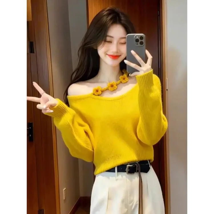 慵懒优雅风气质花朵镂空毛衣女装2026春季新款宽松漂亮针织衫上衣