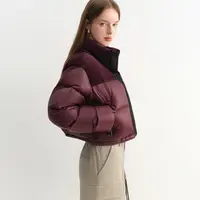 范思蓝恩时尚拼色短款面包羽绒服2025冬季新款立领保暖25FS14086