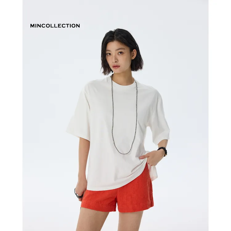 DE Mincollection凉感开叉T/索罗娜row风简约纯色中袖T恤55073