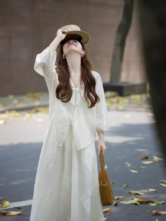 9639夏季新中式刺绣上衣女大码胖mm上衣民国风唐装禅意半身裙女