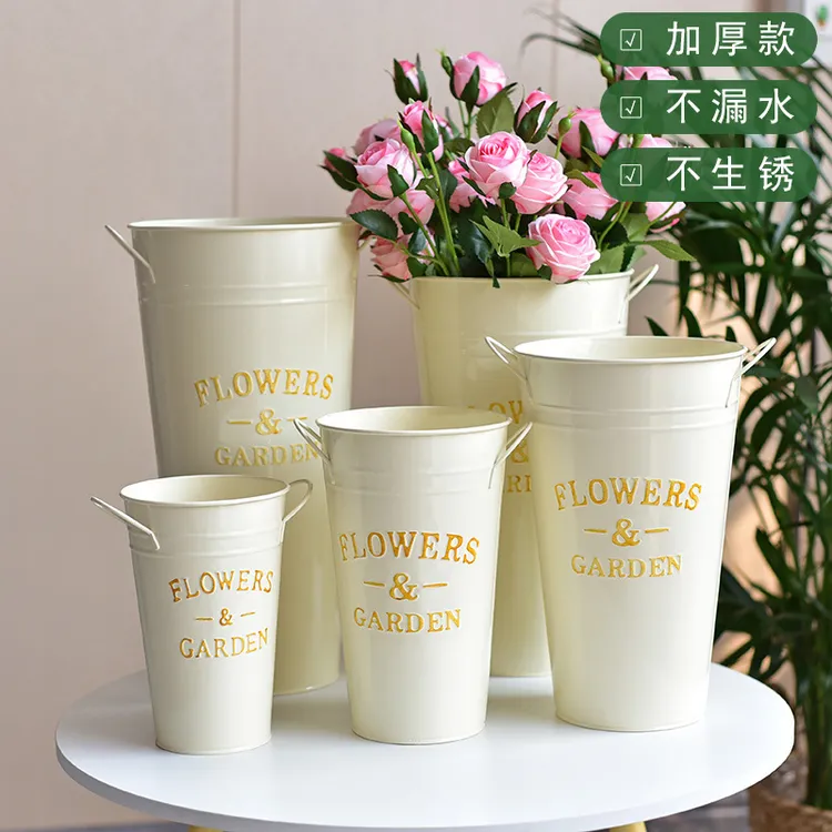 铁艺醒花桶花店家用水培插花干花桶北欧风装饰铁皮桶大号落地花桶
