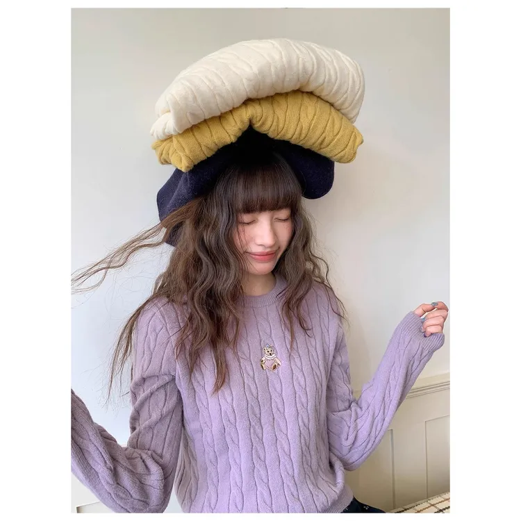 你好卡农 原创小熊刺绣麻花针织衫毛衣女设计感上衣KZ25Z8178D